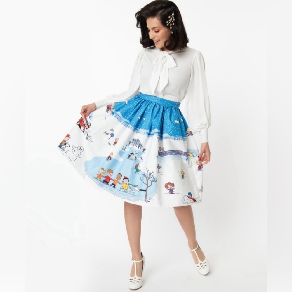NWT Unique Vintage x Peanuts Winter Holiday Gellar Swing Skirt Size medium